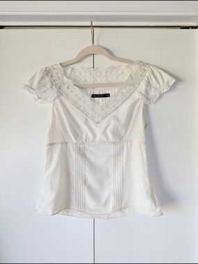 The Limited Cream Lace V-Neck Flutter Sleeve Top